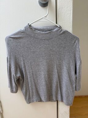 Cotton On Light Gray Ribbed Mock Neck Crop Top